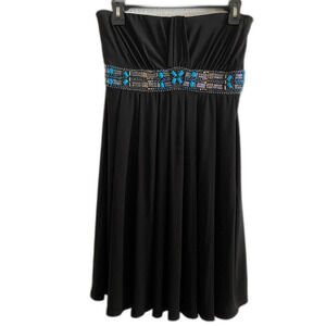Boho 4 Black Strapless Mini Dress Beaded Turquoise Western Cowgirl Rodeo OF-21